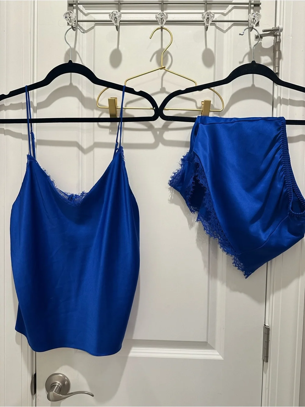 Victoria's Secret Royal Blue Satin Lace Cami & Shorts Set